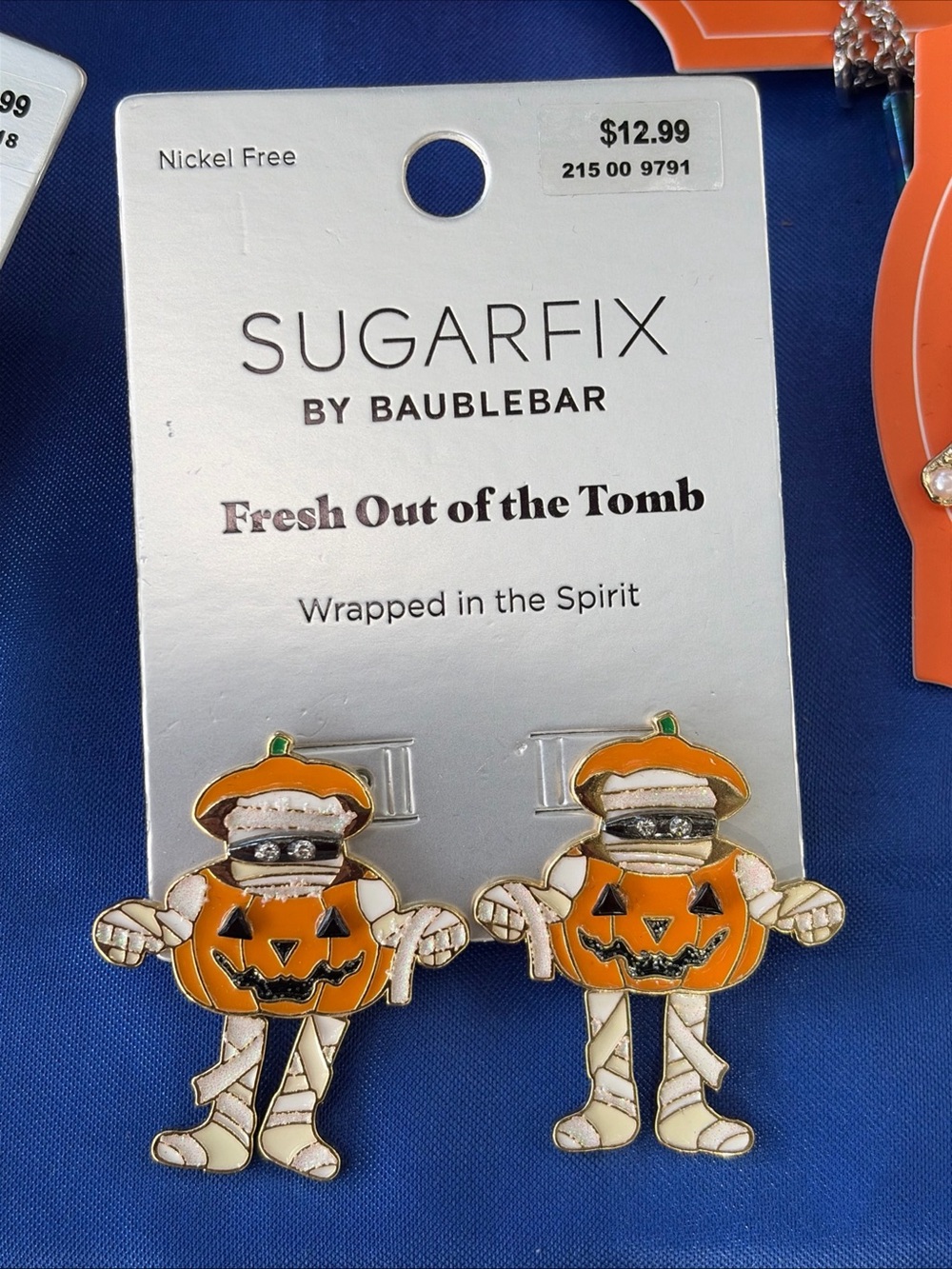 BaubleBar Orange Pumpkin Mummy Stud Earrings NEW